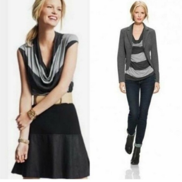 Cabi Grey Gray Wide Stripe Shirt Cowl Neck Top Tunic 620 Sz M - Picture 7 of 11